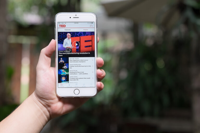 A phone with TED on the screen.