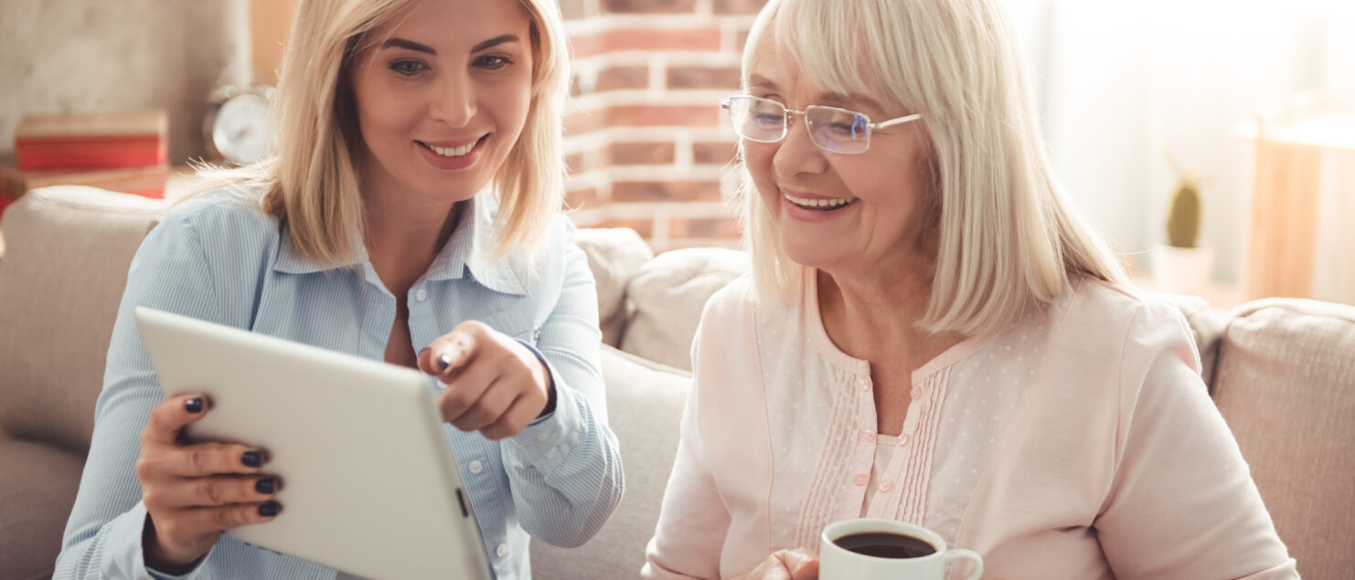 A mother talking to her adult daughter.