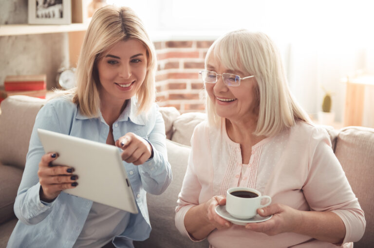 A mother talking to her adult daughter.