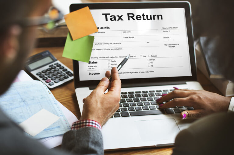 A person completing a tax return online.