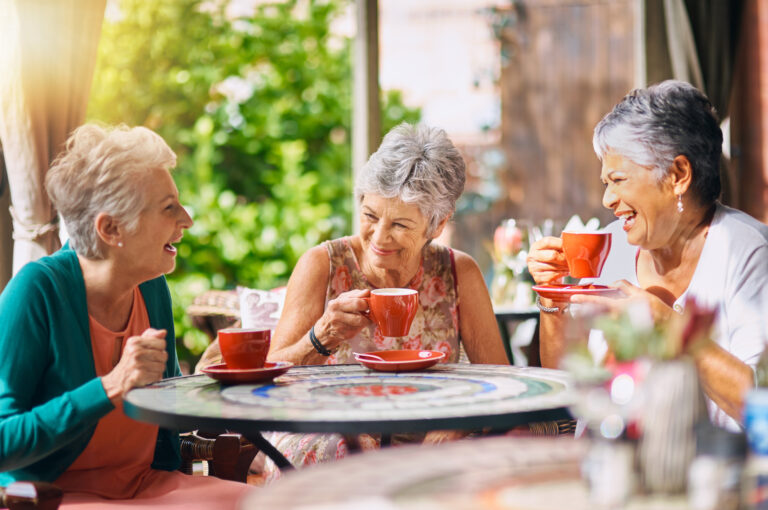 Three women at a café.